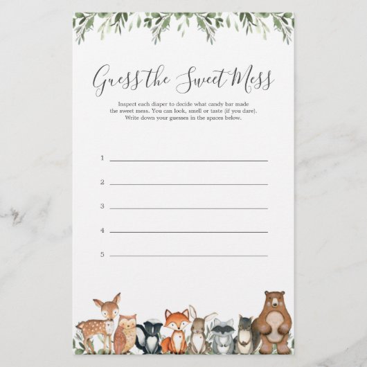 Woodland Animals Baby shower raadt de zoete Mess (Voorkant)