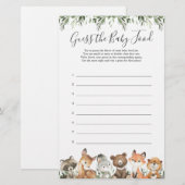 Woodland Animals Baby shower raadt het Baby voedse (Voorkant / Achterkant)