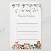 Woodland Animals Baby shower raadt het Baby voedse (Voorkant / Achterkant)