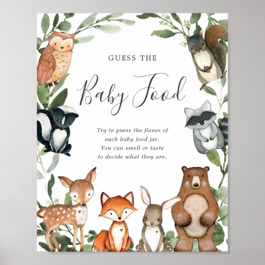 Woodland Animals Baby shower raadt het Baby voedse Poster (Voorkant)
