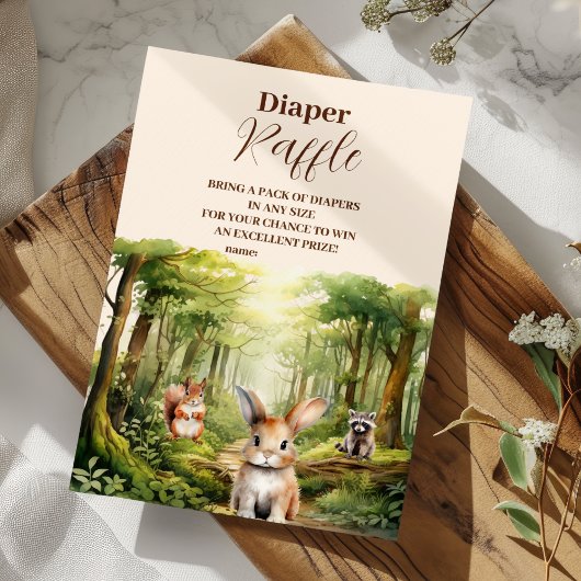 Woodland Animals Baby shower Raffle Diapper Informatiekaartje
