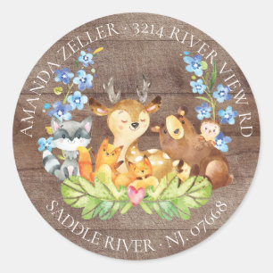 Woodland Animals Baby shower retouradreslabel Ronde Sticker