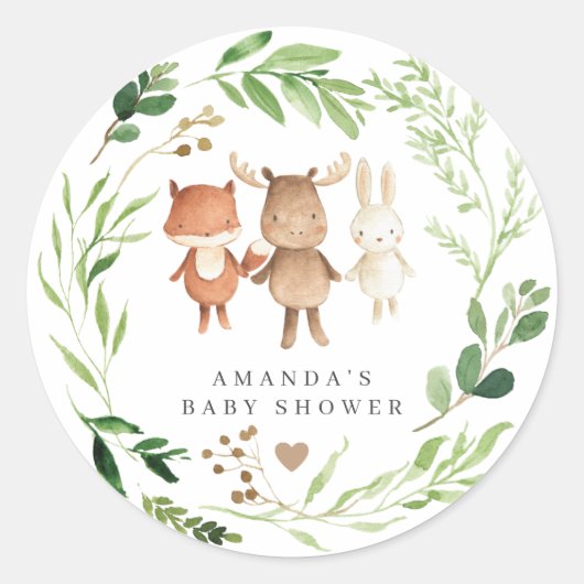 Woodland Animals Baby Shower  Ronde Sticker (Voorkant)