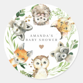 Woodland Animals Baby Shower  Ronde Sticker