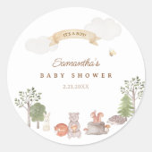 Woodland Animals Baby Shower Ronde Sticker (Voorkant)