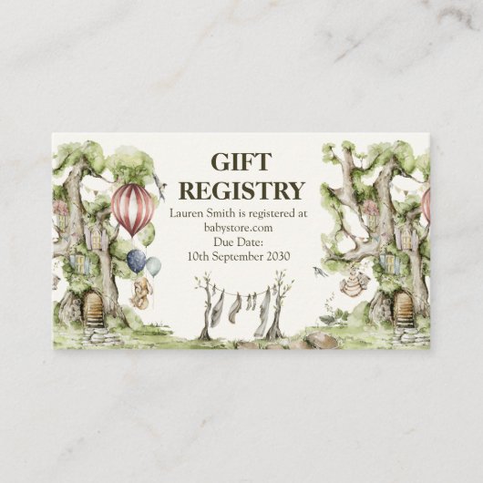 Woodland Animals Baby shower Schattigee Gift Regis Visitekaartje (Voorkant)