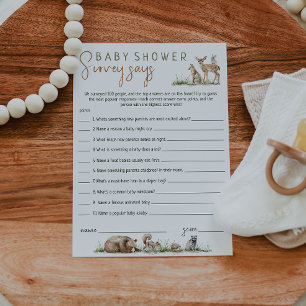 Woodland Animals Baby shower Survey zegt Kaart
