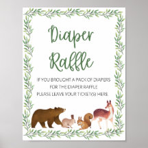 Woodland Animals Baby shower teken luier Raffle
