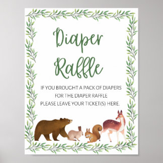 Woodland Animals Baby shower teken luier Raffle Poster