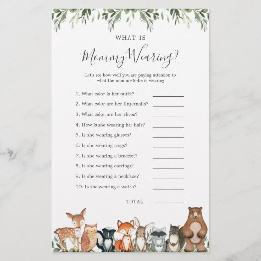 Woodland Animals Baby shower Wat draagt mama? (Voorkant)