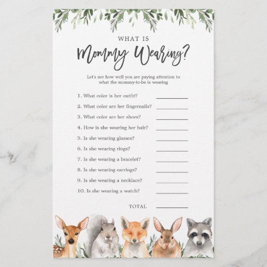 Woodland Animals Baby shower Wat draagt mama? (Voorkant)