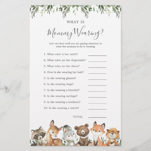 Woodland Animals Baby shower Wat draagt mama? (Voorkant)