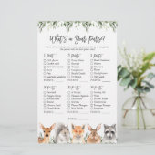 Woodland Animals Baby shower Wat zit er in je tas (Staand voorkant)