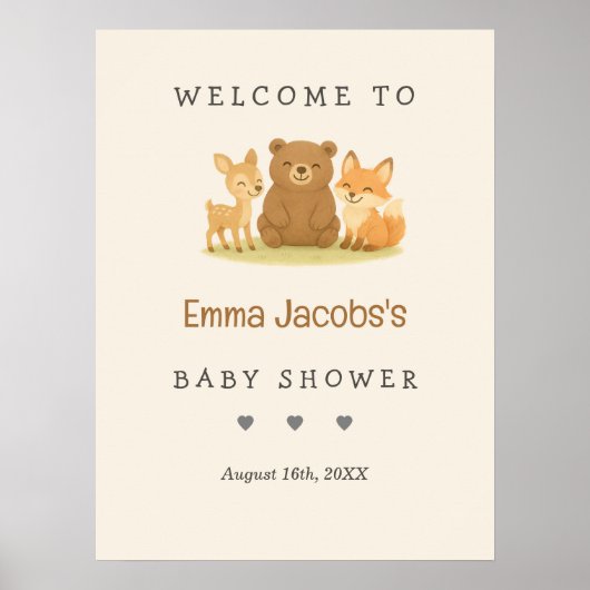 Woodland Animals Baby shower Welkom Poster (Voorkant)