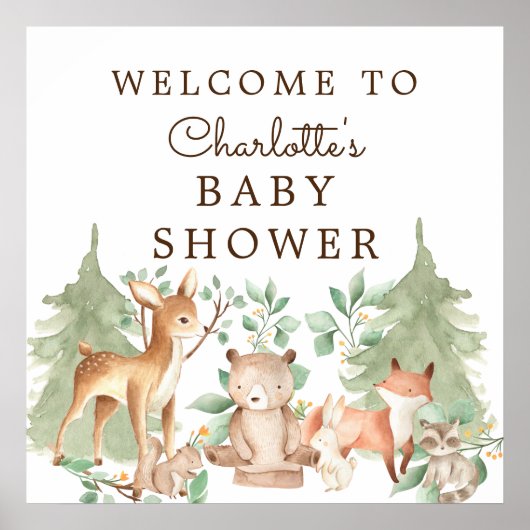 Woodland Animals Baby shower Welkom Poster (Voorkant)