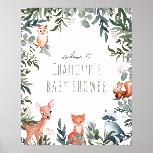 Woodland Animals Baby shower WelkomstPoster Poster (Voorkant)