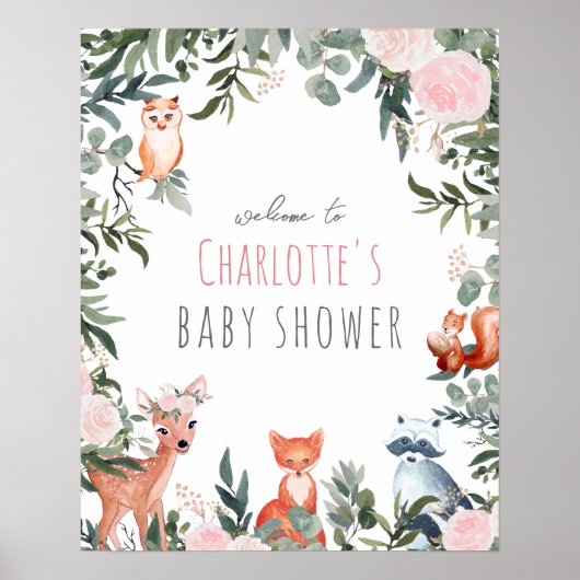 Woodland Animals Baby shower WelkomstPoster Poster (Voorkant)