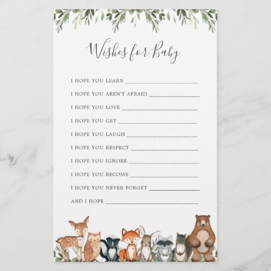 Woodland Animals Baby shower Wishes voor Baby (Voorkant)