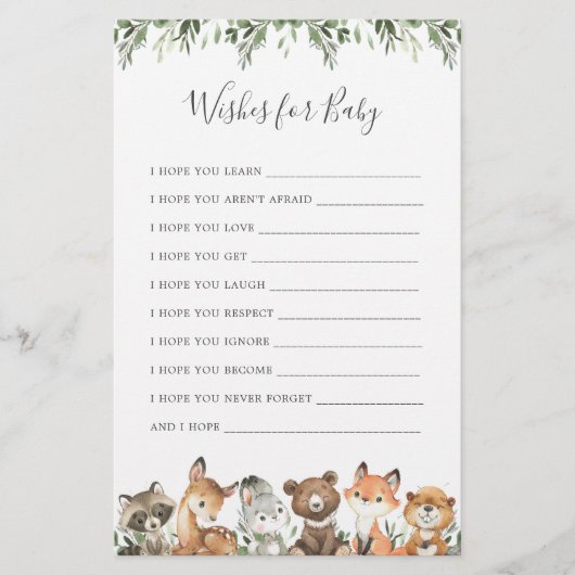 Woodland Animals Baby shower Wishes voor Baby (Voorkant)