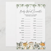 Woodland Animals Baby shower Word Scramble Game (Voorkant / Achterkant)