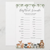 Woodland Animals Baby shower Word Scramble Game (Voorkant / Achterkant)