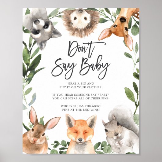 Woodland Animals Baby shower Zeg geen Baby Sign Poster (Voorkant)