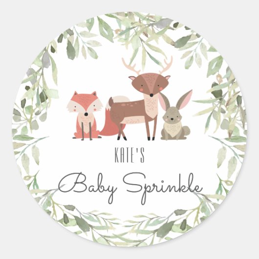 Woodland Animals Baby Sprinkle Ronde Sticker (Voorkant)