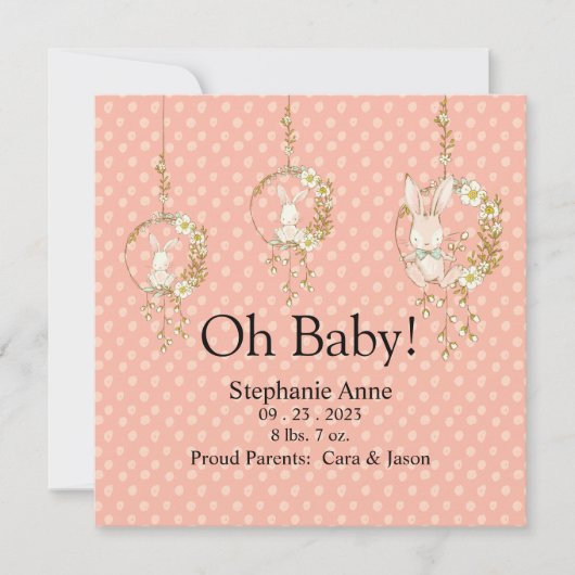 Woodland Animals Baby Stats Announcement Polkadot (Voorkant)