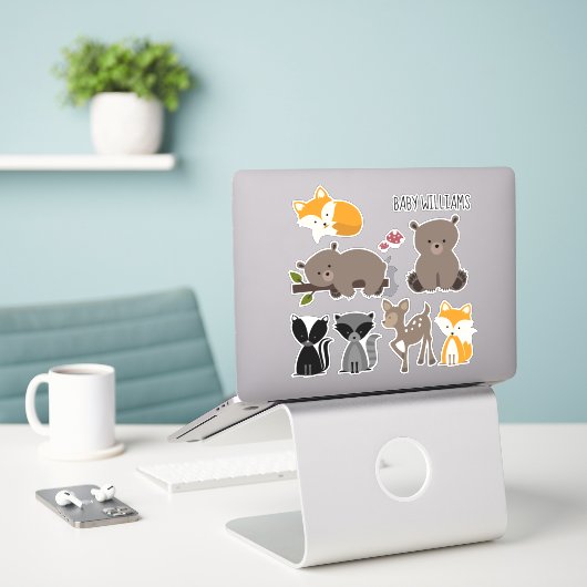 Woodland Animals Baby Sticker (Laptop op bureau)