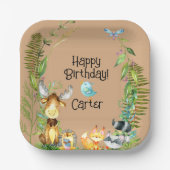 Woodland Animals Baby Verjaardag Papieren Bordje (Voorkant)