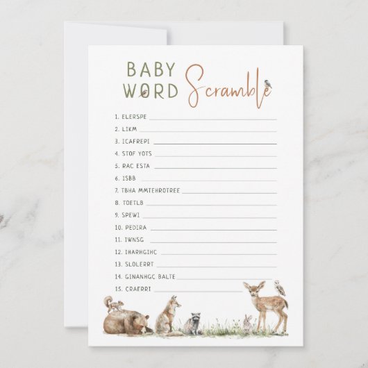Woodland Animals Baby Word Scramble Game Kaart (Voorkant)