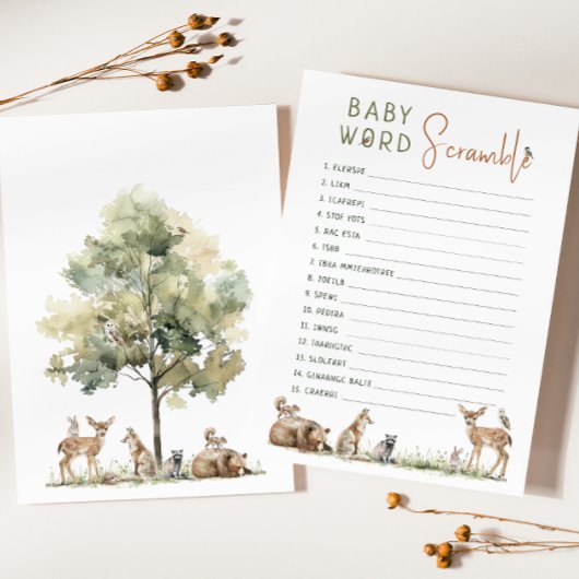 Woodland Animals Baby Word Scramble Game Kaart