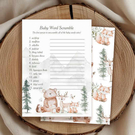 Woodland Animals Baby Word Scramble Game Kaart