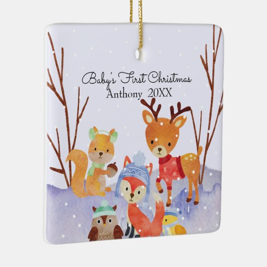 Woodland Animals Baby's Eerste Kerstmis Keramisch Ornament (Rechts)