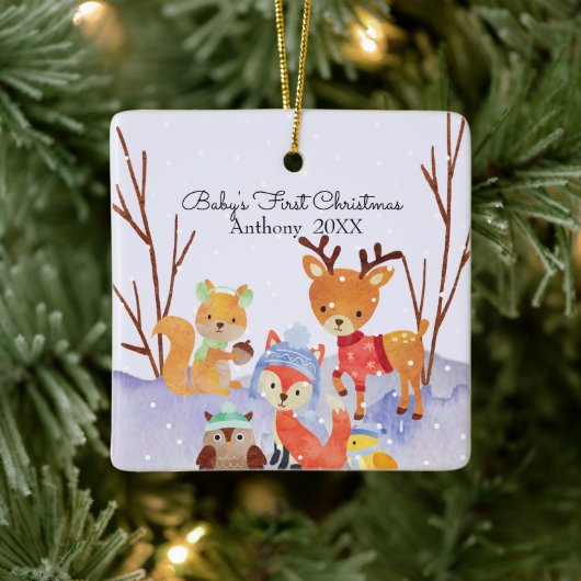 Woodland Animals Baby's Eerste Kerstmis Keramisch Ornament (Boom)