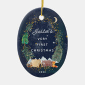 Woodland Animals Baby's Eerste Kerstmis Keramisch Ornament (Voorkant)