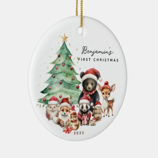 Woodland Animals Baby's Eerste Kerstmis Keramisch Ornament (Rechts)