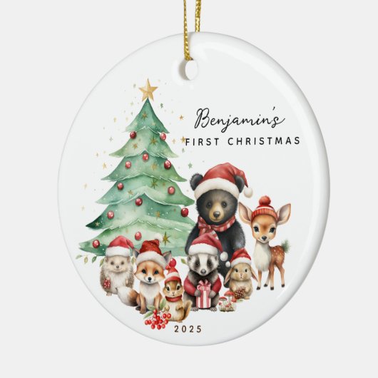 Woodland Animals Baby's Eerste Kerstmis Keramisch Ornament (Links)