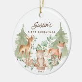 Woodland Animals Baby's Eerste Kerstmis Keramisch Ornament (Links)