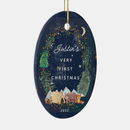 Woodland Animals Baby's Eerste Kerstmis Keramisch Ornament (Rechts)