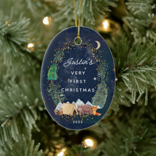 Woodland Animals Baby's Eerste Kerstmis Keramisch Ornament (Boom)