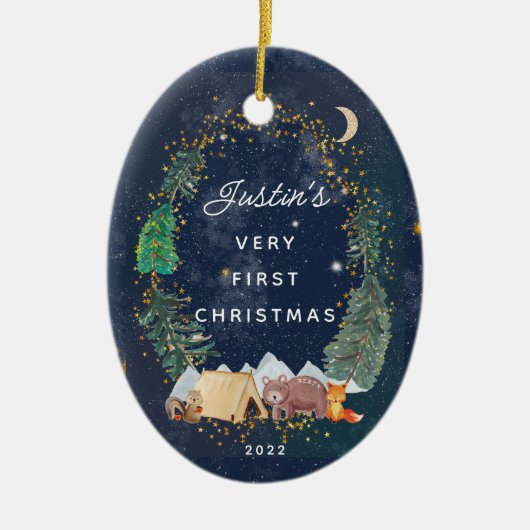 Woodland Animals Baby's Eerste Kerstmis Keramisch Ornament (Voorkant)