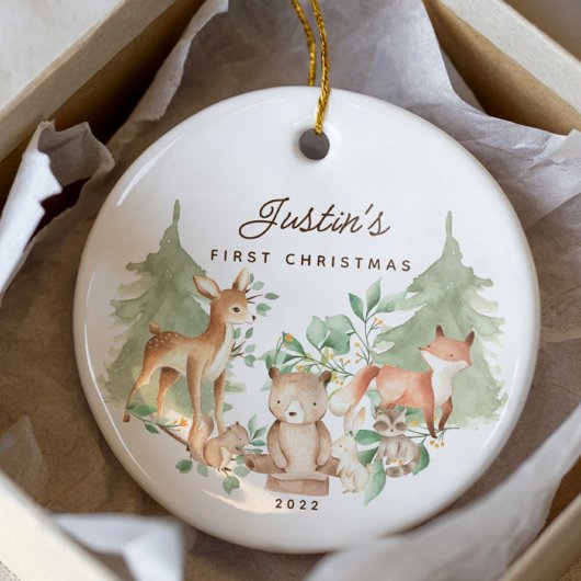 Woodland Animals Baby's Eerste Kerstmis Keramisch Ornament