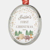 Woodland Animals Baby's Eerste Kerstmis Metalen Ornament (Links)