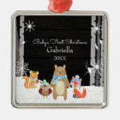Woodland Animals Baby's Eerste Kerstmis Metalen Ornament (Voorkant)
