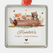 Woodland Animals Baby's Eerste Kerstmis Metalen Ornament (Voorkant)