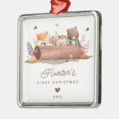 Woodland Animals Baby's Eerste Kerstmis Metalen Ornament (Links)