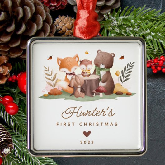 Woodland Animals Baby's Eerste Kerstmis Metalen Ornament