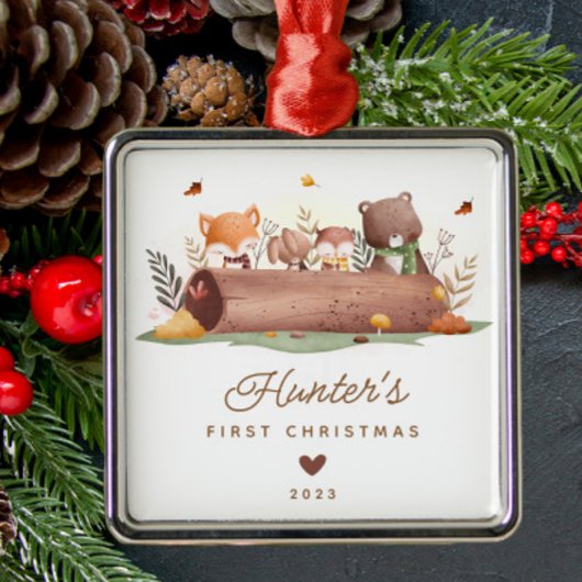 Woodland Animals Baby's Eerste Kerstmis Metalen Ornament