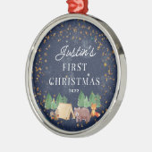 Woodland Animals Baby's Eerste Kerstmis Metalen Ornament (Links)
